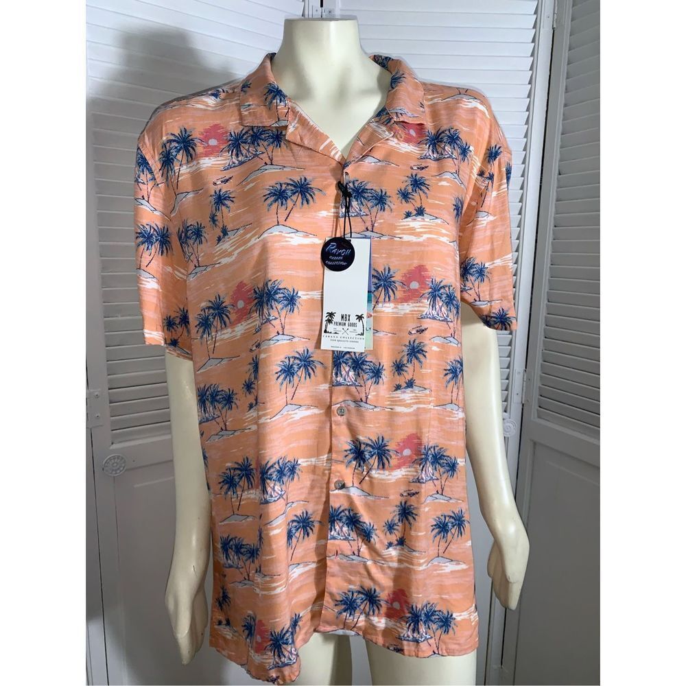 MBX Peach Cabana Hawaiian Button Down Shirt XL‎